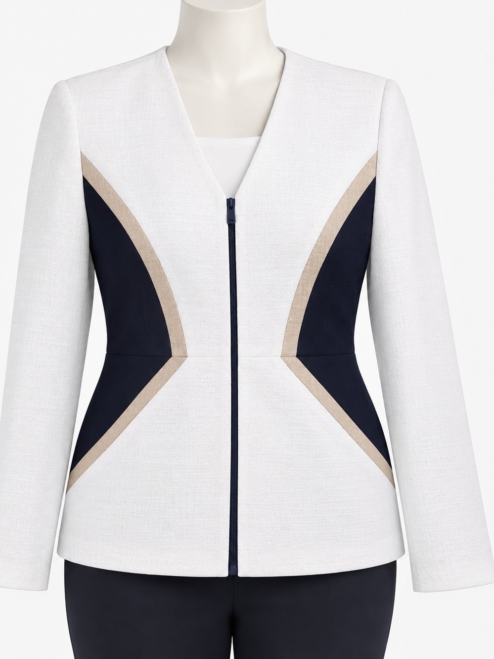 Koret White Blazer with Navy Panels and Beige Accents